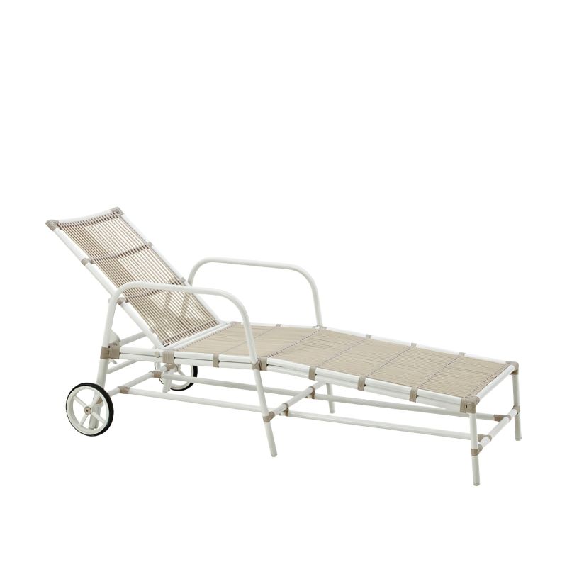 Chauffe-long moderne beige en métal et plastique avec roues, idéal pour le jardin