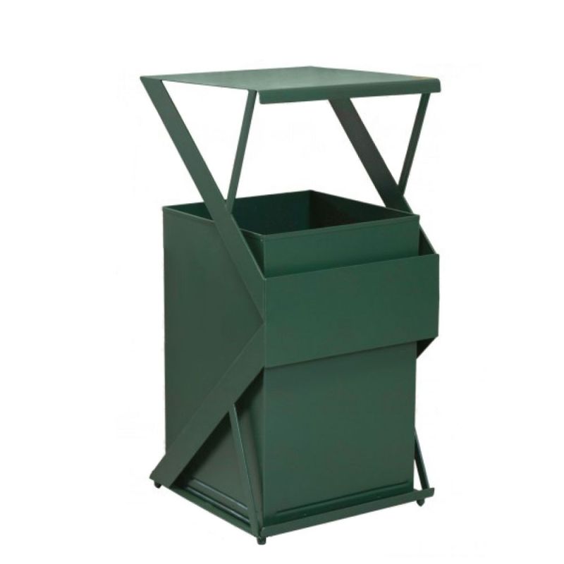 Cestino da giardino moderno in metallo verde con coperchio chiuso
