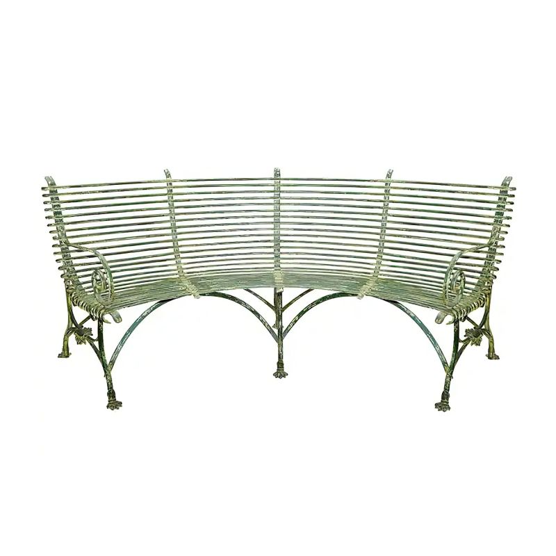 Banc de jardin vert demi-cercle en métal pour l'extérieur